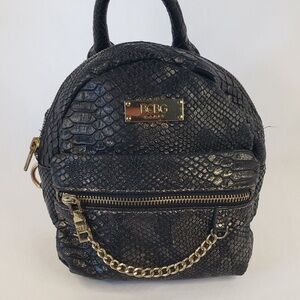 BCBG Paris Leather Black Gold Snake Mini Backpack